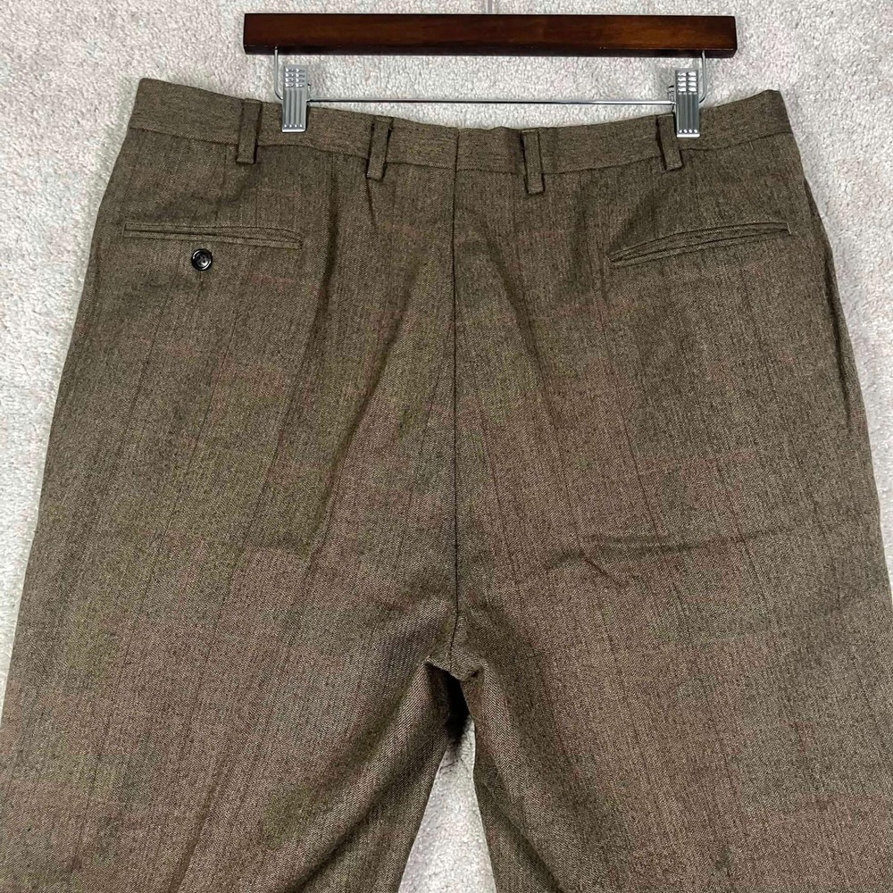Vintage Brooks Brothers Dress Pants Mens 36x32 Brown Wool Pleated Windowpane USA - Picture 10 of 16